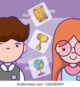 Students and school cartoons