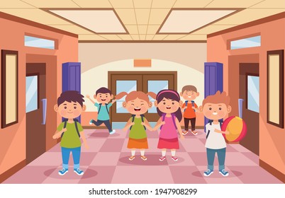 students in school corridor characters