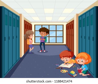 Students School Hallway Illustration Stock Vector (Royalty Free ...