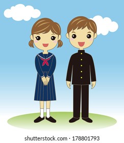Students with school uniform /Vector illustration