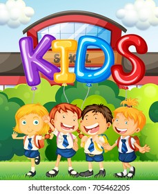 Students at school and word for kids illustration