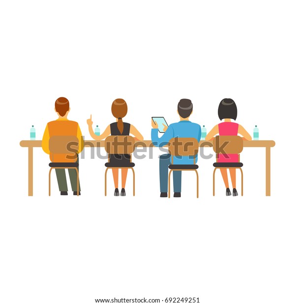 学生が机に向かって座り 大学や大学の講堂で聴く 背景に高校教育のベクター画像イラスト のベクター画像素材 ロイヤリティフリー