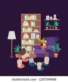 students sitting in the livingroom reading book