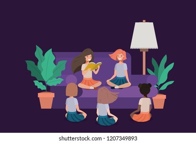 students sitting in the livingroom reading book