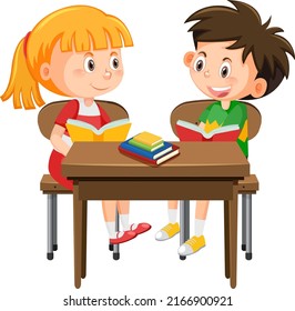 Students Sitting On School Desk Illustration Stock Vector (Royalty Free ...