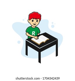 students are sitting and reading books or are learning vector illustration template
