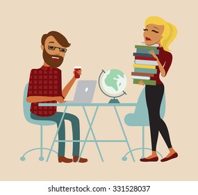 Students sitting at a table while learning and working on a laptop with books