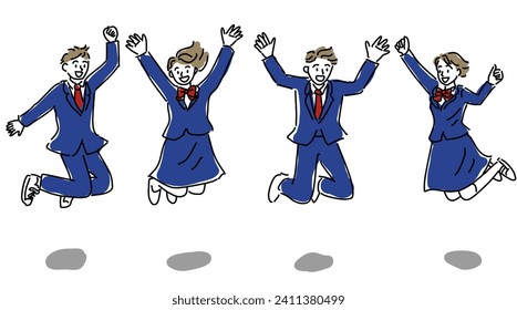 Students smiling and jumping illustration, vector