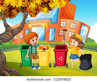 Students Sorting the Trash illustration