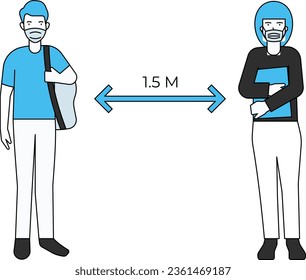 Students stand at a social distance of 1.5M.