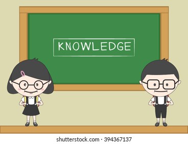 students standing in front of blackboard