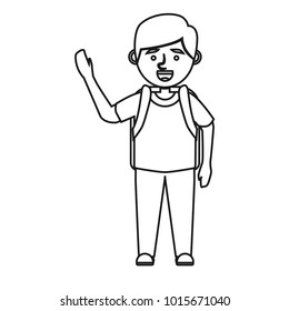 Students Standing with hand waving Illustration Outlined