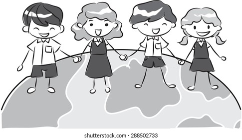 Students standing on the earth