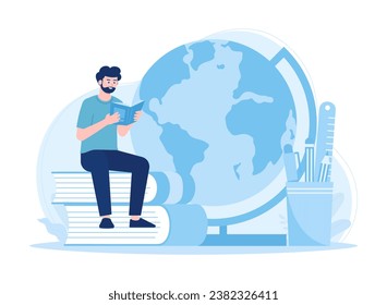 Students study history trending concept flat illustration