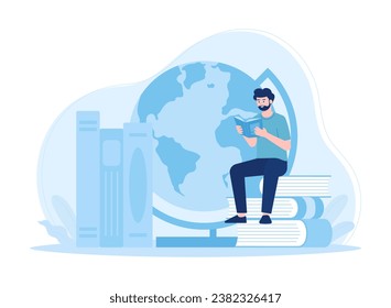 Students study history trending concept flat illustration