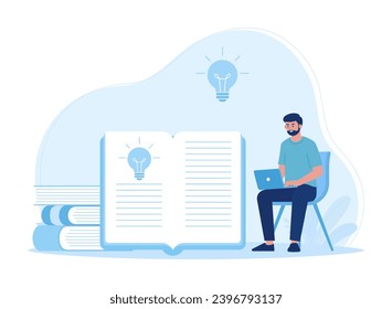 students study on the internet looking for ideas trending concept flat illustration