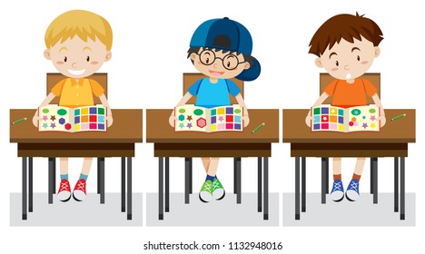Students study shapes and colours illustration