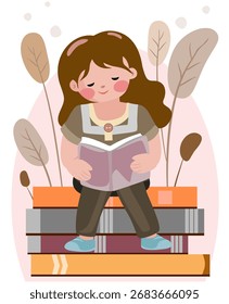 Os alunos estão estudando diligentemente. Os alunos estão sentados e lendo livro, vetor, ilustração.