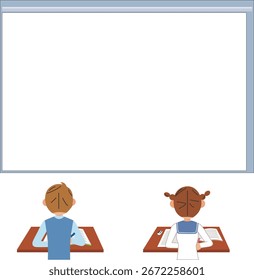 Students studying in front of a large white blackboard