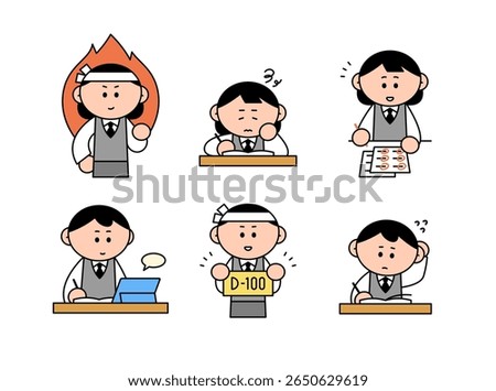 Students Studying Hard for Exams. Cartoon style character illustrations for the college entrance exam in Korea. 