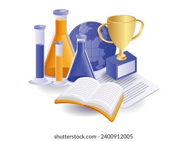 Students studying laboratory experiments flat isometric illustration