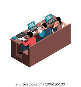 Students studying at lecture hall isometric icon vector illustration