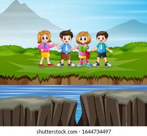 Estudiantes que estudian la naturaleza