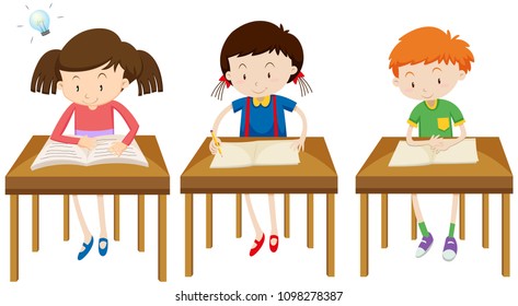 Students Studying on White Background illustration