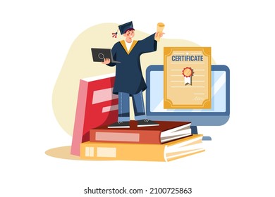 Students Studying In Online Degree Program Illustration concept. Flat illustration isolated on white background
