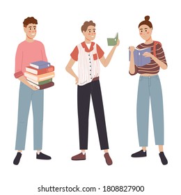 Students studying and read book. Reading people on a white background. Read more concept books. People are lying down to read. Vector illustration