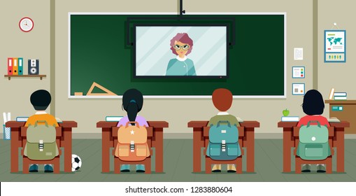 Students are studying from teachers who teach via television.