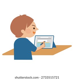 Students taking a class on a tablet device - Illustration