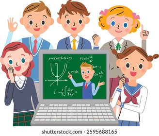 Students are taking a lecture from a teacher on a computer