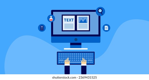 Students taking online education, e-Learning concept, taking notes from online classroom, online courses - vector illustration background with icons