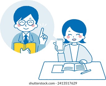 Students taking remote classes on smartphones. A girl studying in an online class.
