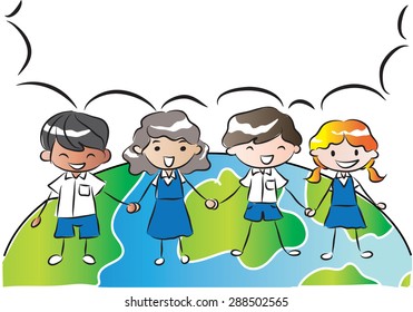Students talk with blank speech bubble