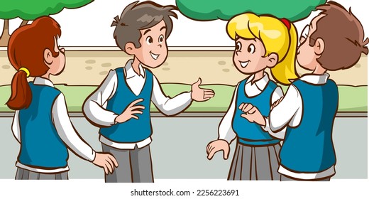 students talking to each other at school cartoon vector