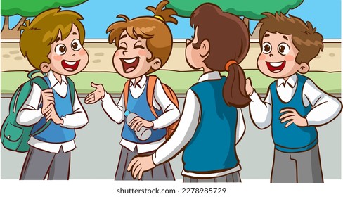 students talking to each other at school cartoon vector