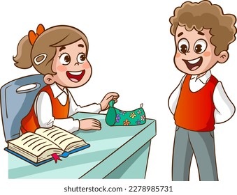 students talking to each other at school cartoon vector