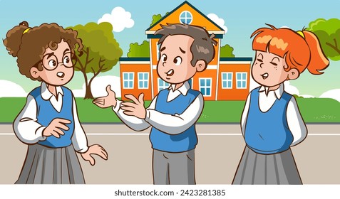 students talking to each other at school cartoon vector