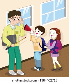 students talking happily and teachers listening to