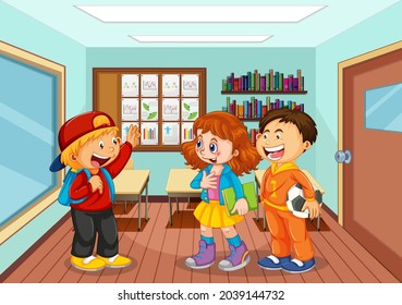 Students talking together in the classroom  illustration
