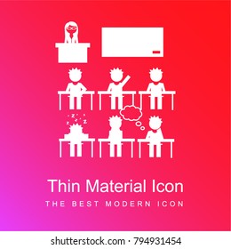 Students and teacher in class red and pink gradient material white icon minimal design