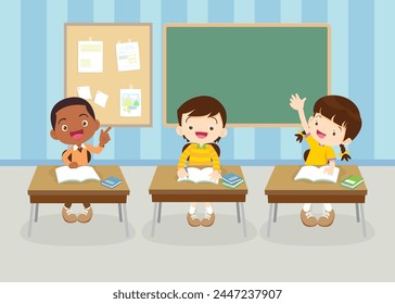 students and teacher in classroom children learning education concept