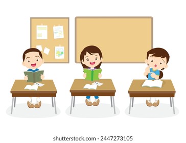 students and teacher in classroom children learning education concept