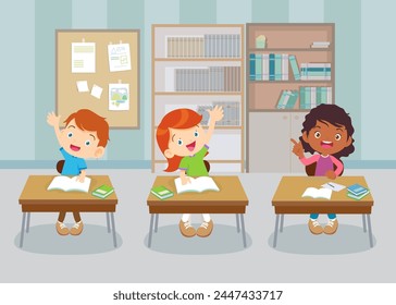 students and teacher in classroom children learning education concept