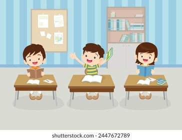 students and teacher in classroom children learning education concept