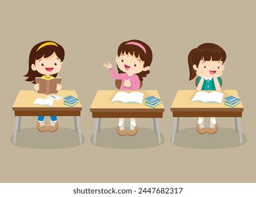 students and teacher in classroom children learning education concept