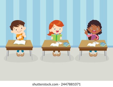students and teacher in classroom children learning education concept