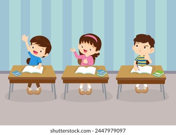 students and teacher in classroom children learning education concept